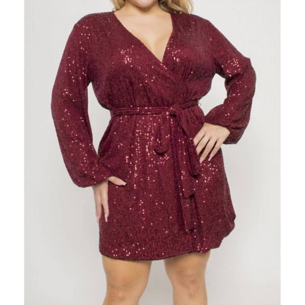 NEW CURVE MARKET sequin wrap dress in burgundy